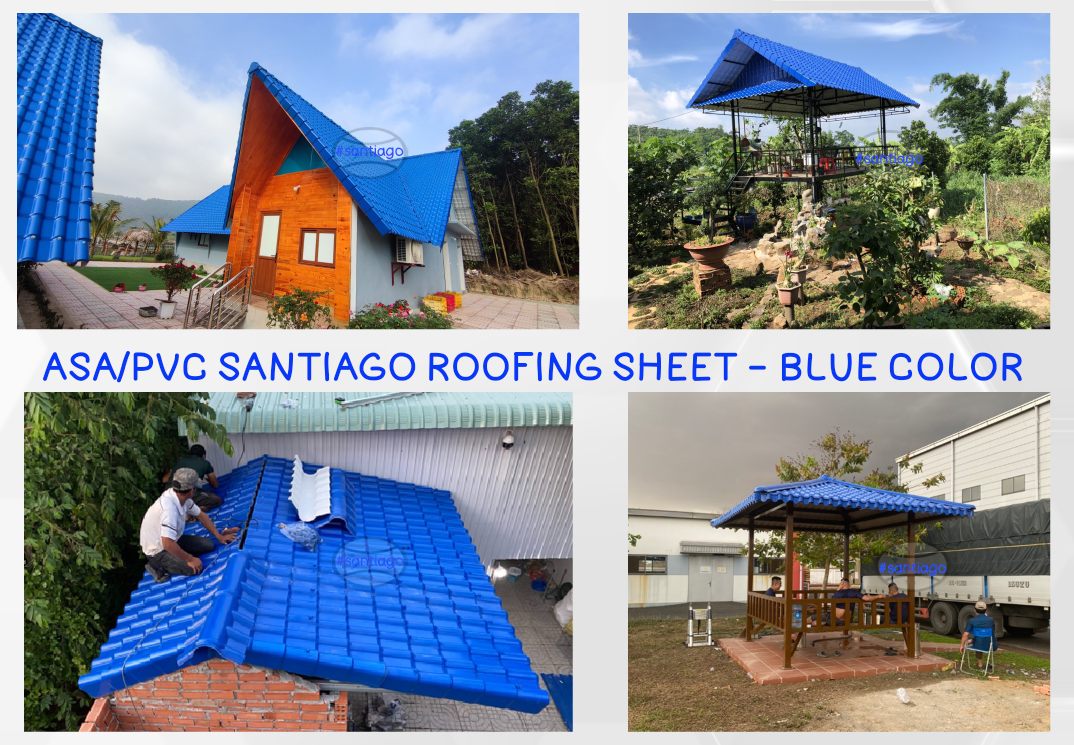 หลังคาลอนกระเบื้อง ASA PVC สีฟ้า