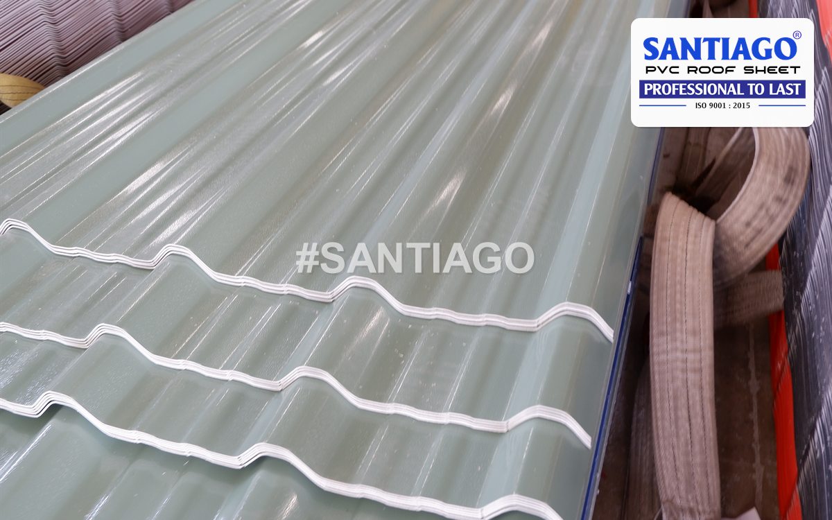 Teal ASA/PVC roof tile at the Santiago factory, March 2022