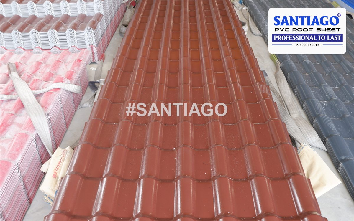 Red-brown ASA/PVC roof tiles at the Santiago factory, March 2022