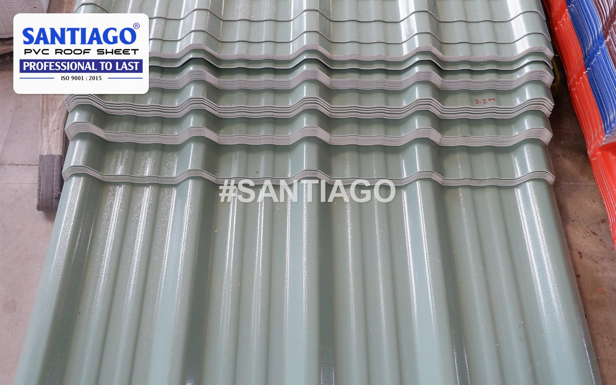 Teal ASA/PVC roof tiles at the Santiago factory, March 2022