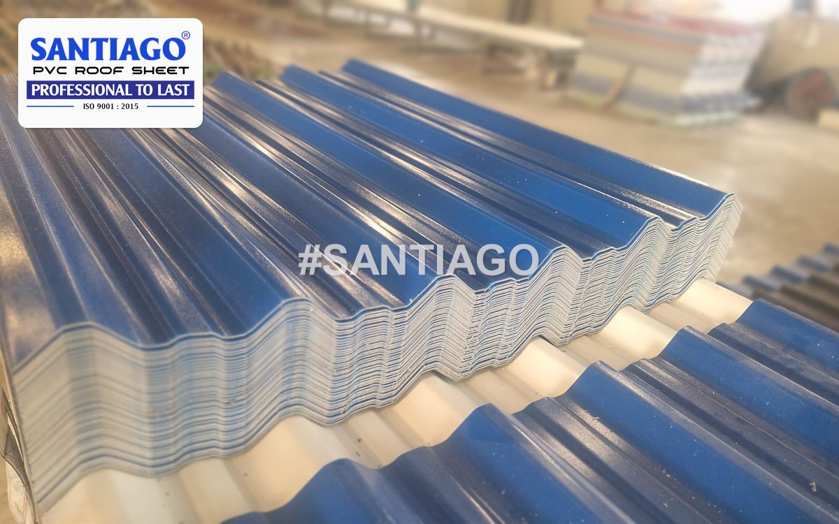 Blue ASA/PVC sheets from the 6-wave line, the profile with the tallest ribs (34 mm), Santiago