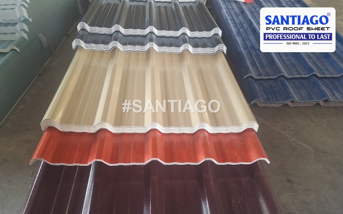 ASA/PVC roofing sheets in five colours stacked in the Santiago warehouse, June 2024