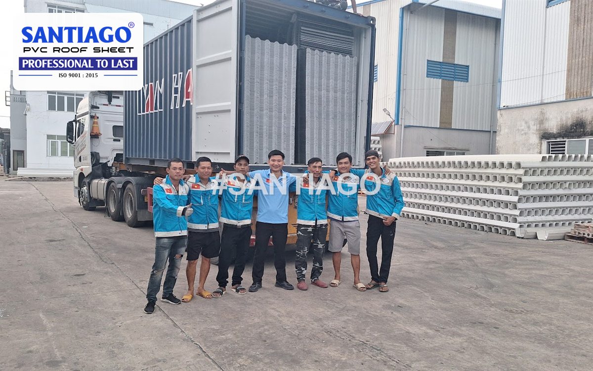 The Santiago team in front of a loaded export container at the factory, November 2024