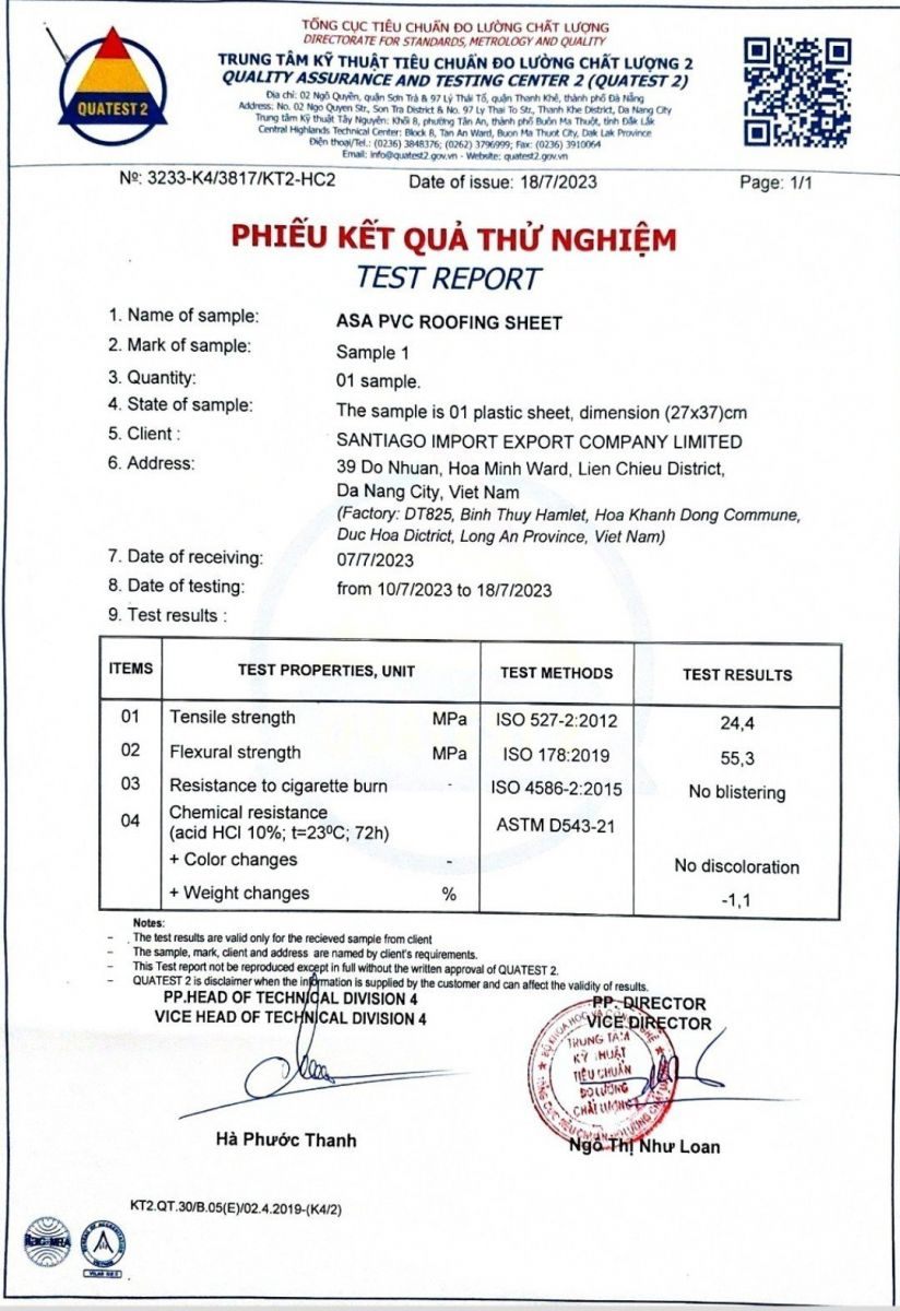 การตรวจคุณภาพแผ่นหลังคา Santiago