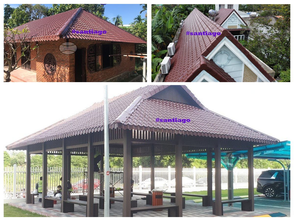 ศาลาและบ้านที่มุงกระเบื้องหลังคา ASA PVC สีน้ำตาลช็อกโกแลต
